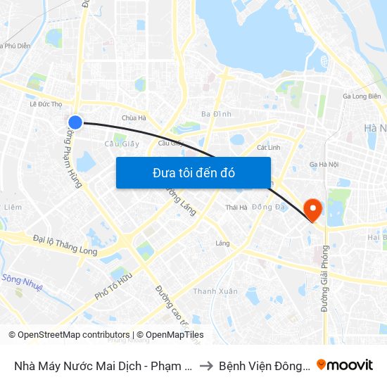 Nhà Máy Nước Mai Dịch - Phạm Hùng to Bệnh Viện Đông Đô map