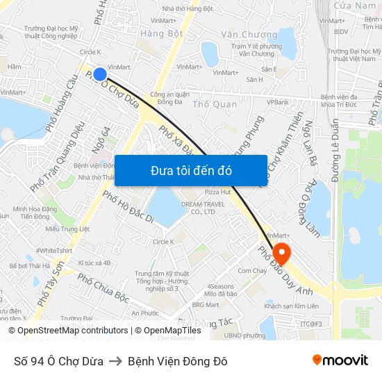 Số 94 Ô Chợ Dừa to Bệnh Viện Đông Đô map