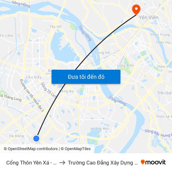 Cổng Thôn Yên Xá - 89 Cầu Bươu to Trường Cao Đẳng Xây Dựng Công Trình Đô Thị map