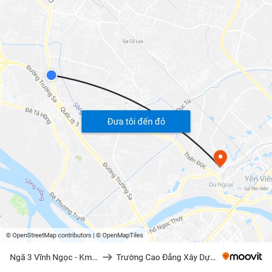 Ngã 3 Vĩnh Ngọc - Km 9+230 Quốc Lộ 3 to Trường Cao Đẳng Xây Dựng Công Trình Đô Thị map
