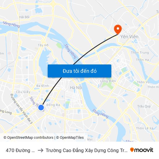 470 Đường Láng to Trường Cao Đẳng Xây Dựng Công Trình Đô Thị map