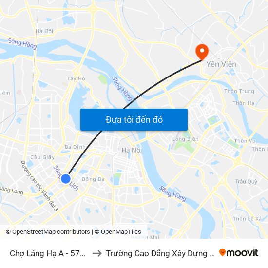 Chợ Láng Hạ A - 572 Đường Láng to Trường Cao Đẳng Xây Dựng Công Trình Đô Thị map