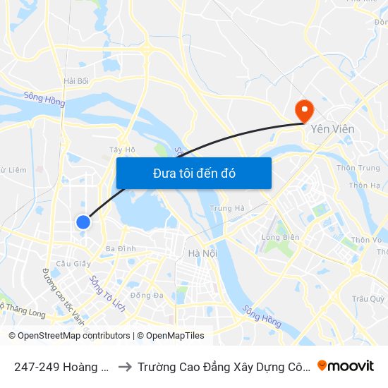 247-249 Hoàng Quốc Việt to Trường Cao Đẳng Xây Dựng Công Trình Đô Thị map