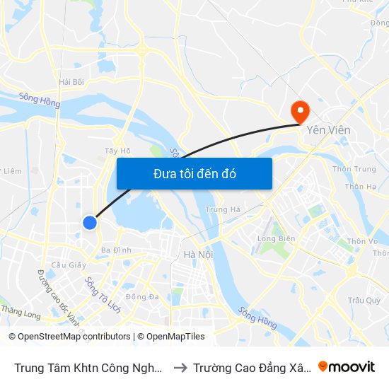 Trung Tâm Khtn Công Nghệ Quốc Gia - 18 Hoàng Quốc Việt to Trường Cao Đẳng Xây Dựng Công Trình Đô Thị map