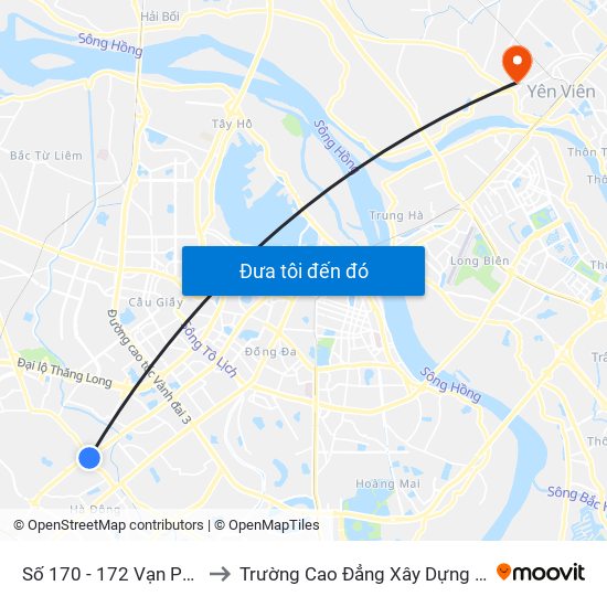 Số 170 - 172 Vạn Phúc - Hà Đông to Trường Cao Đẳng Xây Dựng Công Trình Đô Thị map