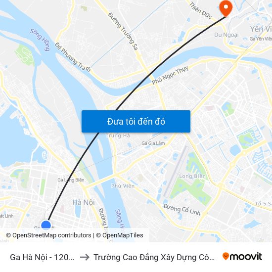 Ga Hà Nội - 120 Lê Duẩn to Trường Cao Đẳng Xây Dựng Công Trình Đô Thị map