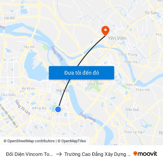 Đối Diện Vincom Tower - Bà Triệu to Trường Cao Đẳng Xây Dựng Công Trình Đô Thị map