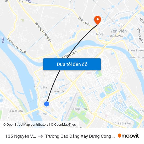 135 Nguyễn Văn Cừ to Trường Cao Đẳng Xây Dựng Công Trình Đô Thị map