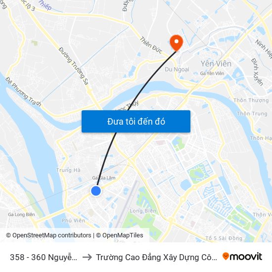 358 - 360 Nguyễn Văn Cừ to Trường Cao Đẳng Xây Dựng Công Trình Đô Thị map