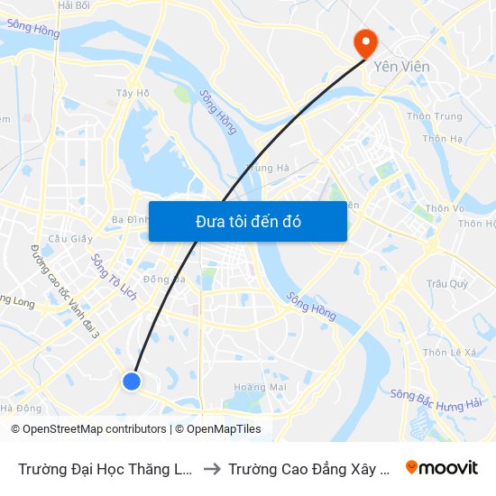 Trường Đại Học Thăng Long - Nghiêm Xuân Yêm to Trường Cao Đẳng Xây Dựng Công Trình Đô Thị map