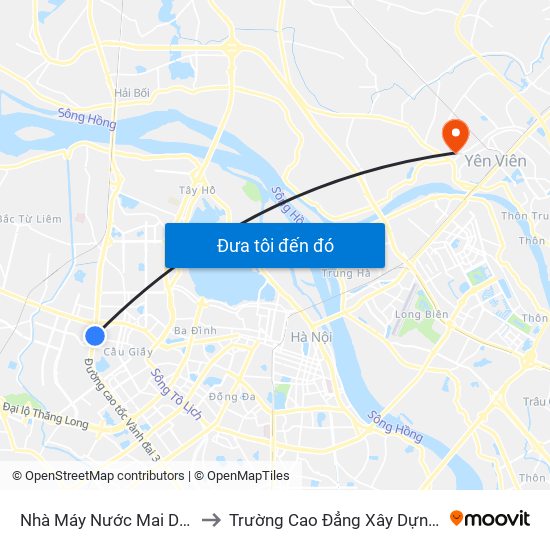 Nhà Máy Nước Mai Dịch - Phạm Hùng to Trường Cao Đẳng Xây Dựng Công Trình Đô Thị map