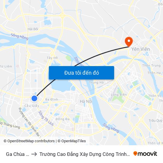 Ga Chùa Hà to Trường Cao Đẳng Xây Dựng Công Trình Đô Thị map