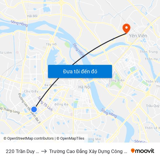 220 Trần Duy Hưng to Trường Cao Đẳng Xây Dựng Công Trình Đô Thị map