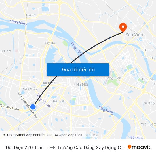 Đối Diện 220 Trần Duy Hưng to Trường Cao Đẳng Xây Dựng Công Trình Đô Thị map