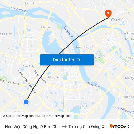 Học Viện Công Nghệ Bưu Chính Viễn Thông - Trần Phú (Hà Đông) to Trường Cao Đẳng Xây Dựng Công Trình Đô Thị map