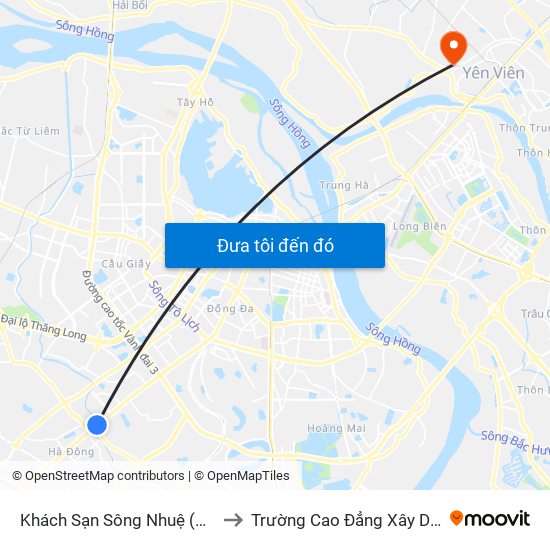 Khách Sạn Sông Nhuệ (148 Trần Phú- Hà Đông) to Trường Cao Đẳng Xây Dựng Công Trình Đô Thị map