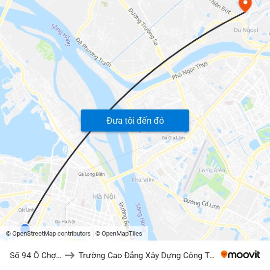 Số 94 Ô Chợ Dừa to Trường Cao Đẳng Xây Dựng Công Trình Đô Thị map