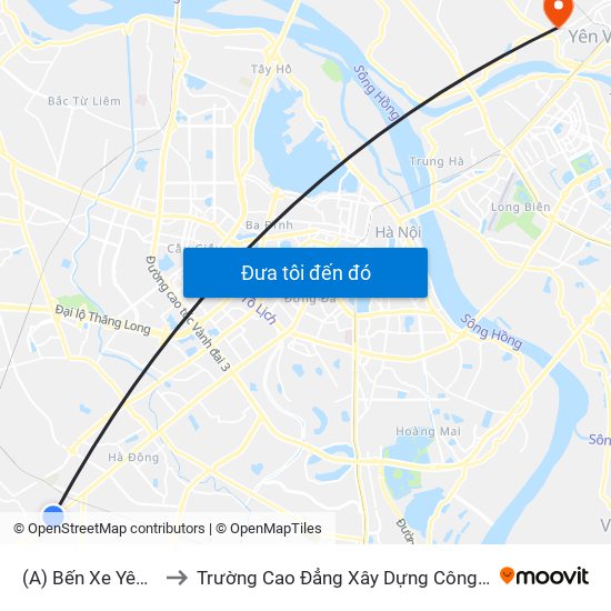 (A) Bến Xe Yên Nghĩa to Trường Cao Đẳng Xây Dựng Công Trình Đô Thị map