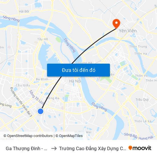 Ga Thượng Đình - Nguyễn Trãi to Trường Cao Đẳng Xây Dựng Công Trình Đô Thị map