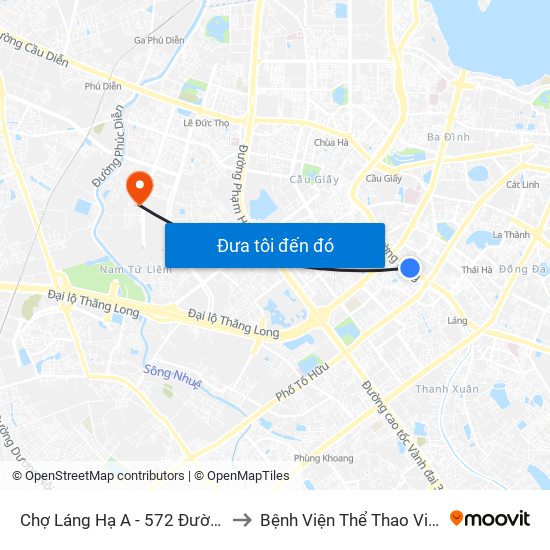 Chợ Láng Hạ A - 572 Đường Láng to Bệnh Viện Thể Thao Việt Nam map