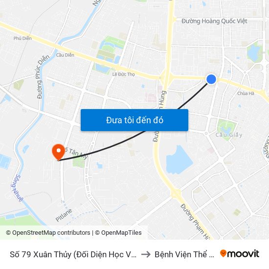 Số 79 Xuân Thủy (Đối Diện Học Viện Báo Chí Và Tuyên Truyền) to Bệnh Viện Thể Thao Việt Nam map