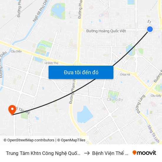 Trung Tâm Khtn Công Nghệ Quốc Gia - 18 Hoàng Quốc Việt to Bệnh Viện Thể Thao Việt Nam map