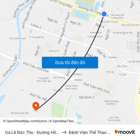 Ga Lê Đức Thọ - Đường Hồ Tùng Mậu to Bệnh Viện Thể Thao Việt Nam map