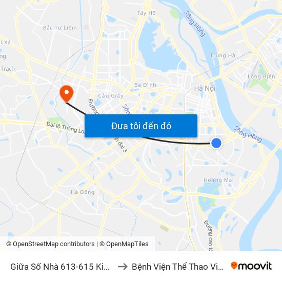 Giữa Số Nhà 613-615 Kim Ngưu to Bệnh Viện Thể Thao Việt Nam map
