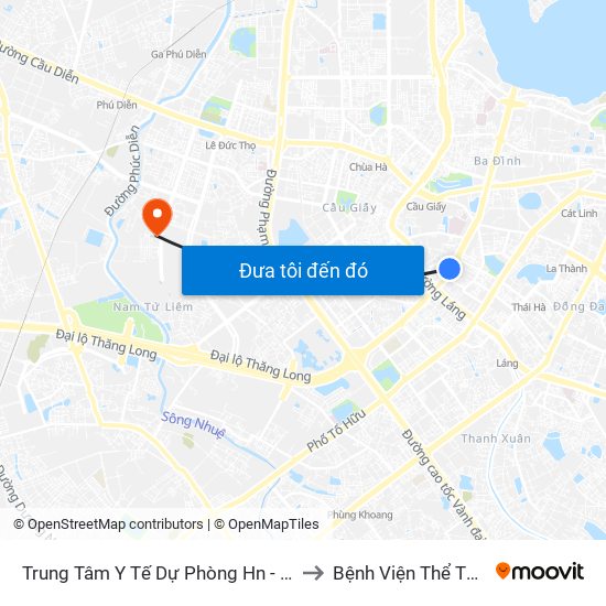 Trung Tâm Y Tế Dự Phòng Hn - 70 Nguyễn Chí Thanh to Bệnh Viện Thể Thao Việt Nam map