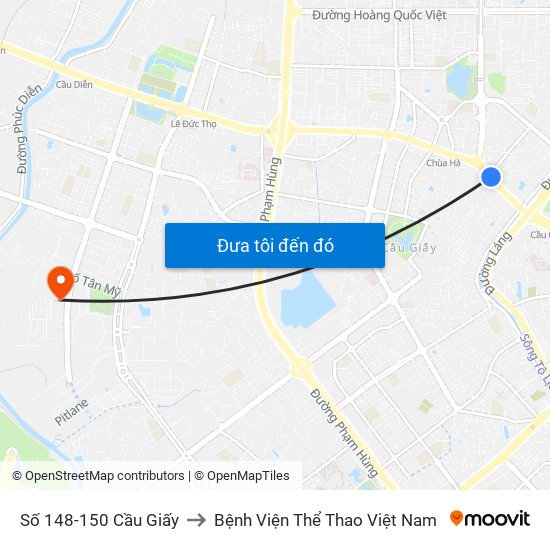 Số 148-150 Cầu Giấy to Bệnh Viện Thể Thao Việt Nam map