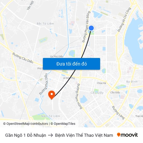 Gần Ngõ 1 Đỗ Nhuận to Bệnh Viện Thể Thao Việt Nam map