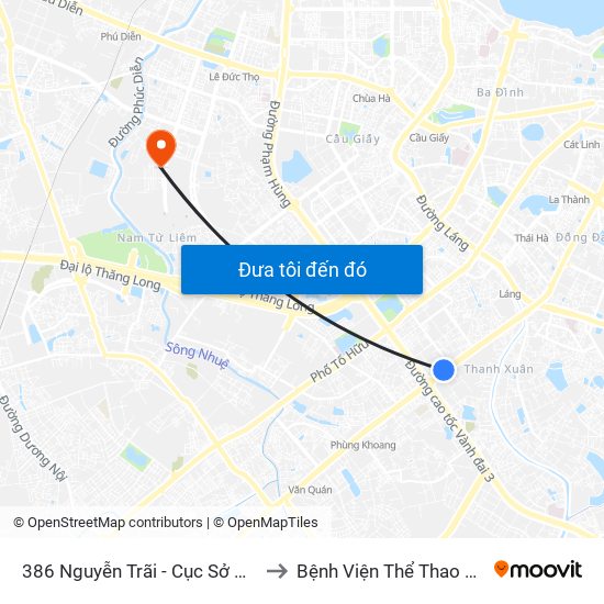 386 Nguyễn Trãi - Cục Sở Hữu Trí Tuệ to Bệnh Viện Thể Thao Việt Nam map