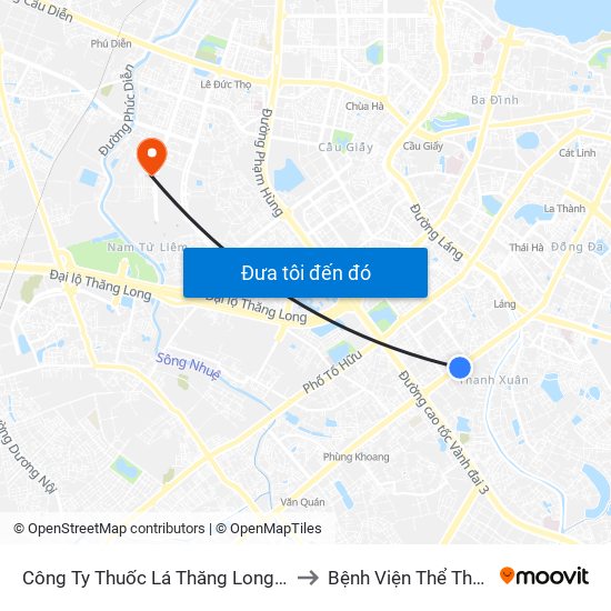 Công Ty Thuốc Lá Thăng Long - 235 Nguyễn Trãi to Bệnh Viện Thể Thao Việt Nam map