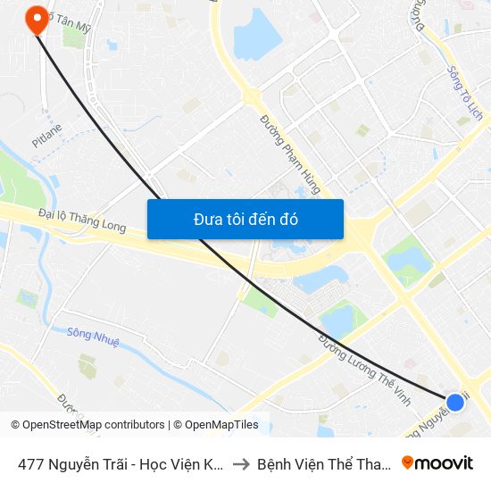 477 Nguyễn Trãi - Học Viện Khoa Học Xã Hội to Bệnh Viện Thể Thao Việt Nam map