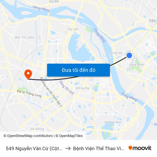 549 Nguyễn Văn Cừ (Cột Trước) to Bệnh Viện Thể Thao Việt Nam map