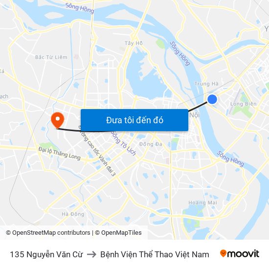 135 Nguyễn Văn Cừ to Bệnh Viện Thể Thao Việt Nam map