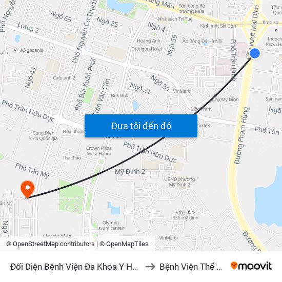 Nhà Máy Nước Mai Dịch - Phạm Hùng to Bệnh Viện Thể Thao Việt Nam map