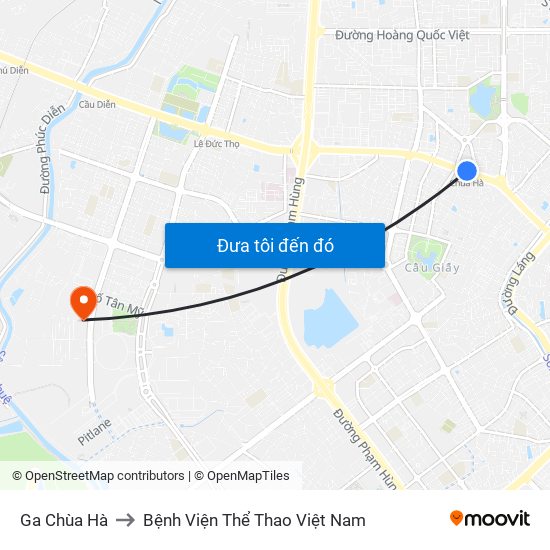 Ga Chùa Hà to Bệnh Viện Thể Thao Việt Nam map
