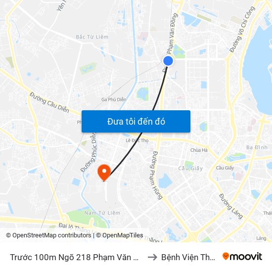 Trước 100m Ngõ 218 Phạm Văn Đồng (Đối Diện Công Viên Hòa Bình) to Bệnh Viện Thể Thao Việt Nam map