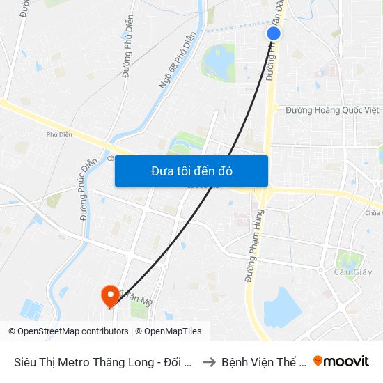 Siêu Thị Metro Thăng Long - Đối Diện Ngõ 599 Phạm Văn Đồng to Bệnh Viện Thể Thao Việt Nam map