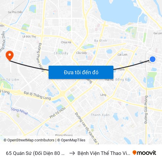 65 Quán Sứ (Đối Diện 80 Quán Sứ) to Bệnh Viện Thể Thao Việt Nam map