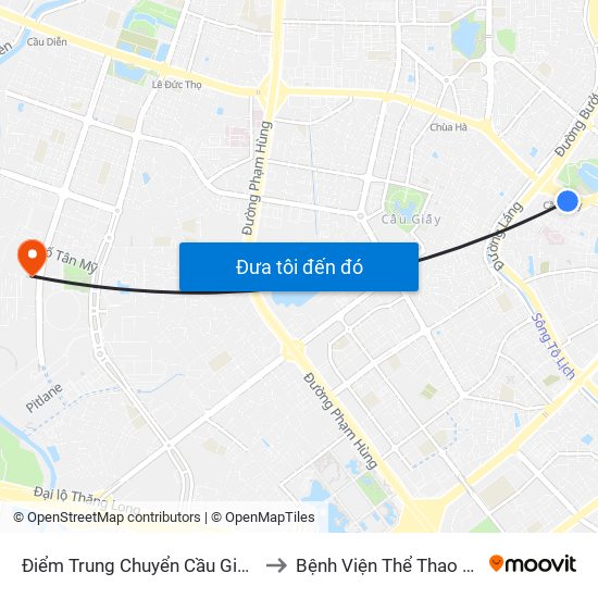 Điểm Trung Chuyển Cầu Giấy - Gtvt 02 to Bệnh Viện Thể Thao Việt Nam map