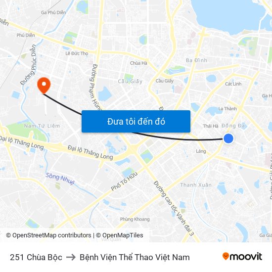 251 Chùa Bộc to Bệnh Viện Thể Thao Việt Nam map