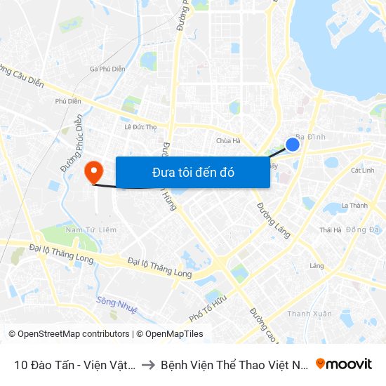 10 Đào Tấn - Viện Vật Lý to Bệnh Viện Thể Thao Việt Nam map