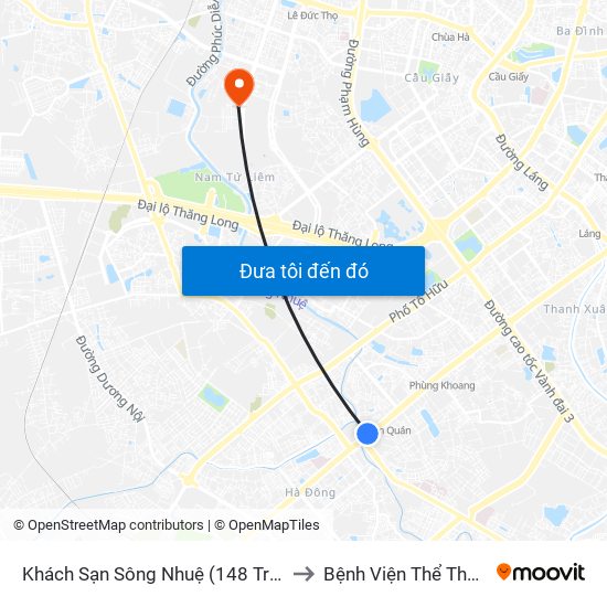 Khách Sạn Sông Nhuệ (148 Trần Phú- Hà Đông) to Bệnh Viện Thể Thao Việt Nam map