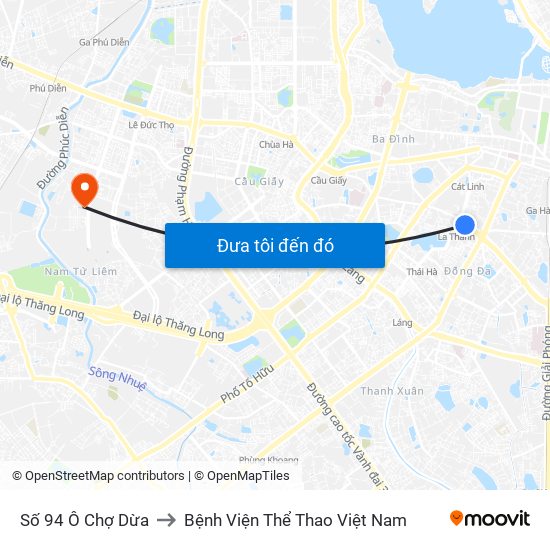 Số 94 Ô Chợ Dừa to Bệnh Viện Thể Thao Việt Nam map