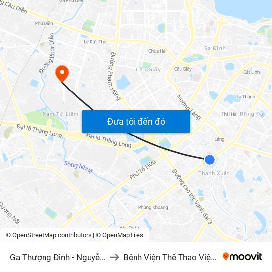 Ga Thượng Đình - Nguyễn Trãi to Bệnh Viện Thể Thao Việt Nam map