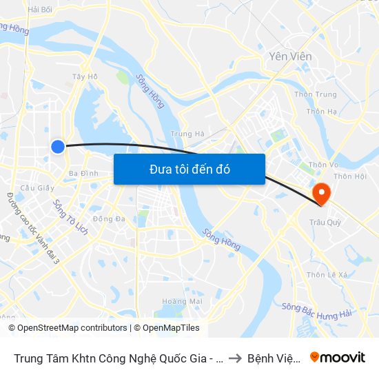 Trung Tâm Khtn Công Nghệ Quốc Gia - 18 Hoàng Quốc Việt to Bệnh Viện Thú Y map
