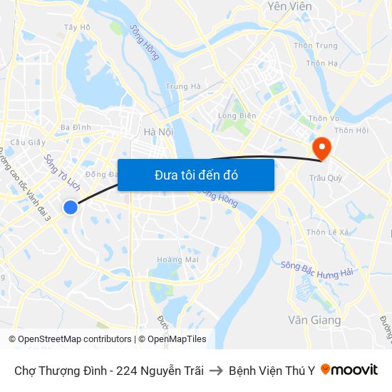 Chợ Thượng Đình - 224 Nguyễn Trãi to Bệnh Viện Thú Y map