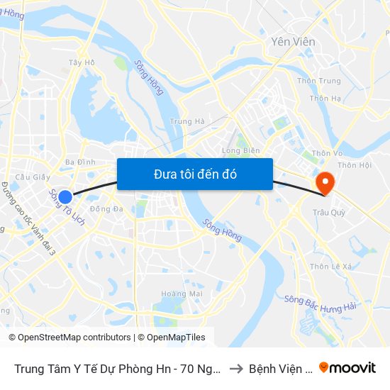 Trung Tâm Y Tế Dự Phòng Hn - 70 Nguyễn Chí Thanh to Bệnh Viện Thú Y map